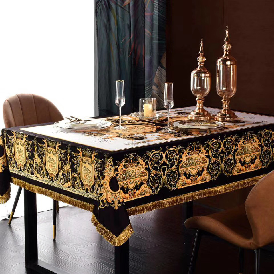 Custom Design Luxury Golden Print Table Cloth Table Cover for Home Textile Peacock