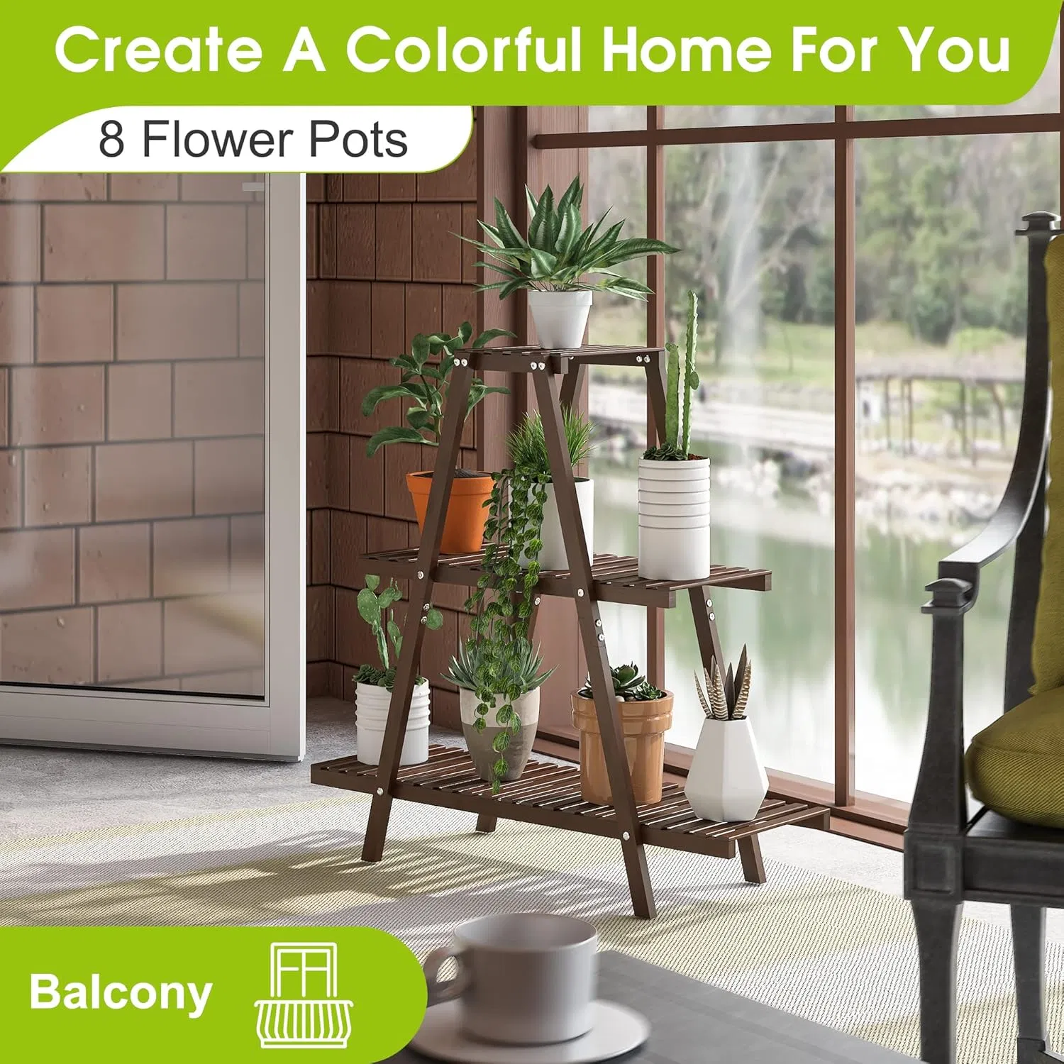 Bamboo Home Creative Balcony Succulent Plant Shelving Flower Racks