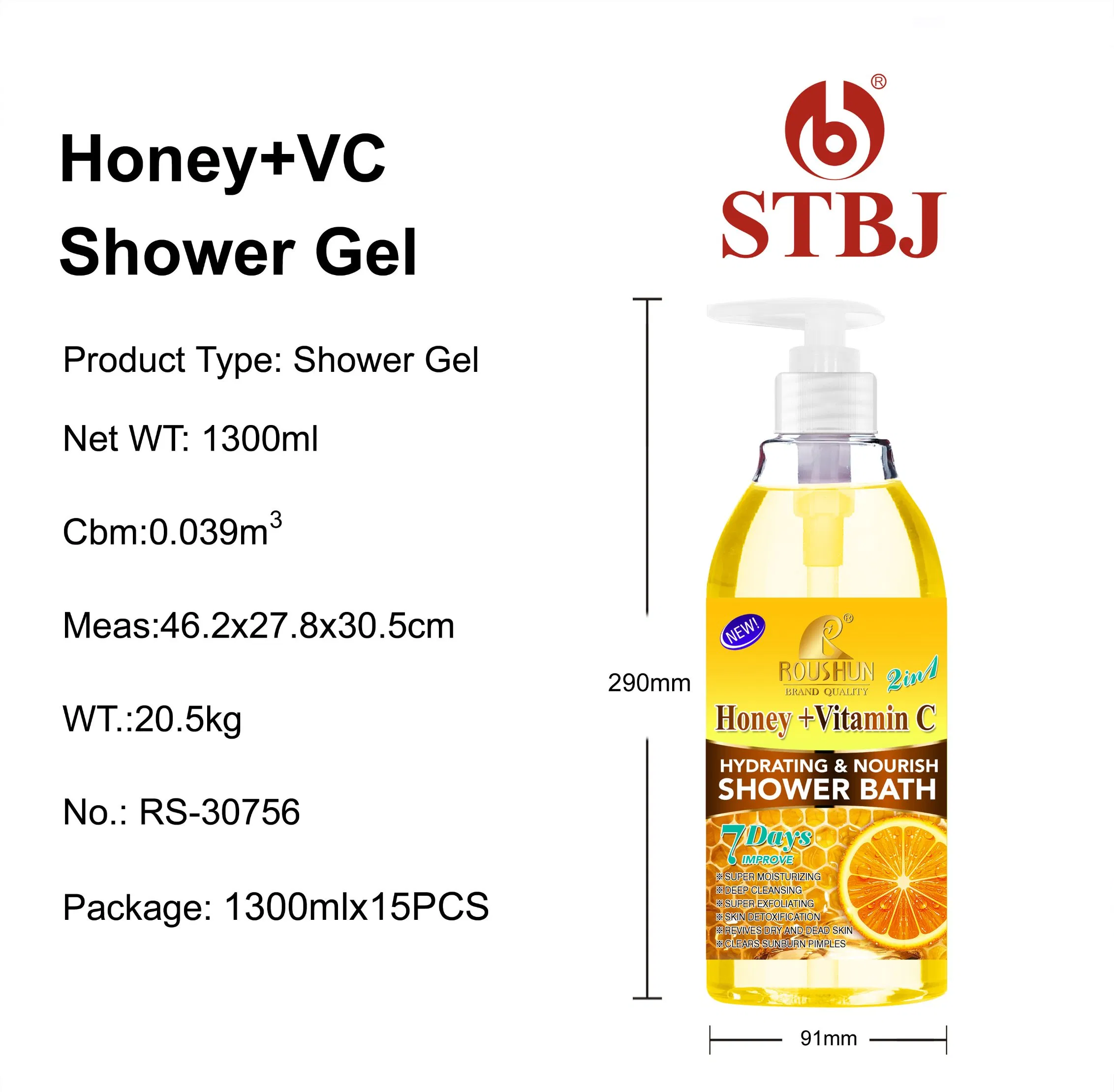 Roushun Honey+Vc Shower Gel Deep Cleansing Nourishing Body Wash Moisturizing Whitening Long Lasting Fragrance