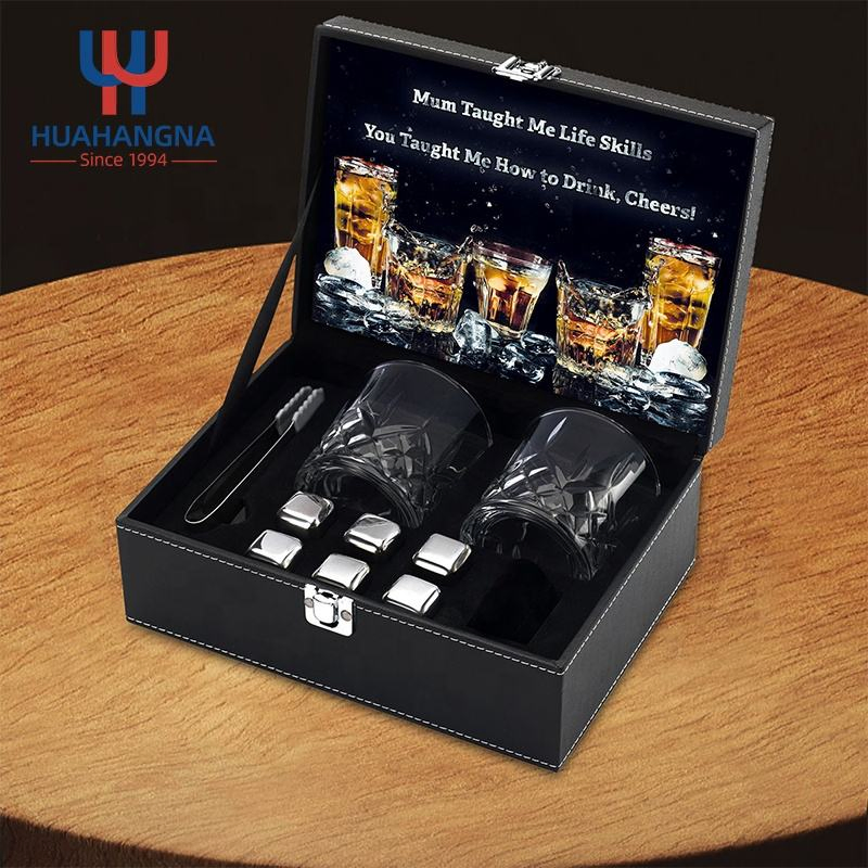 Custom Lead Free Whiskey Glass Gift Set with Whiskey Stone and Coaster Promotion Barware Gift Set for Men and Women