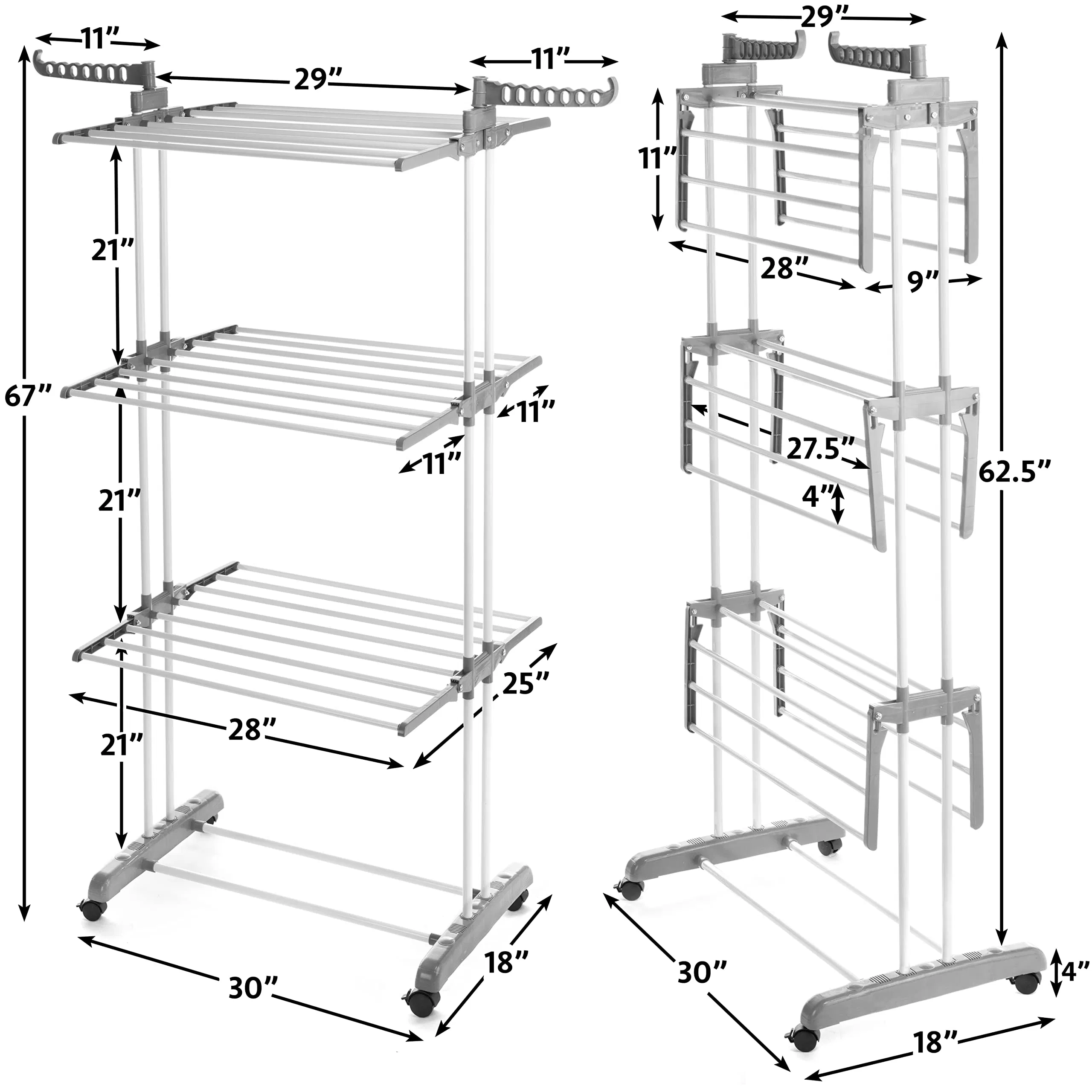 Premium Clothes Foldable Stainless Steel Collapsible Free Standing Indoor Drying Rack