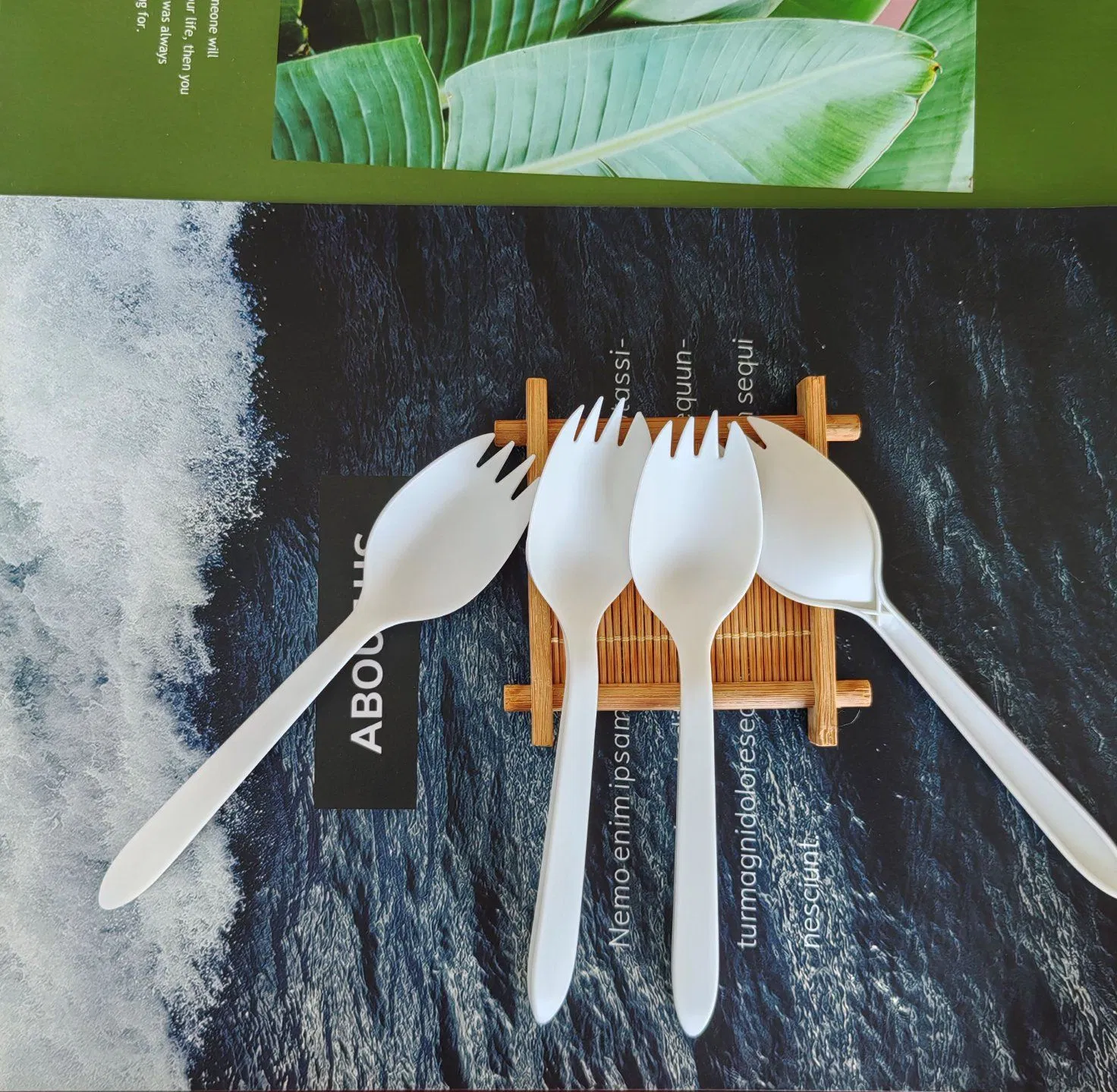 100% Biodegradable and Compostable Disposable Cutlery 6" Spork Forks Spoons Knives Cutlery