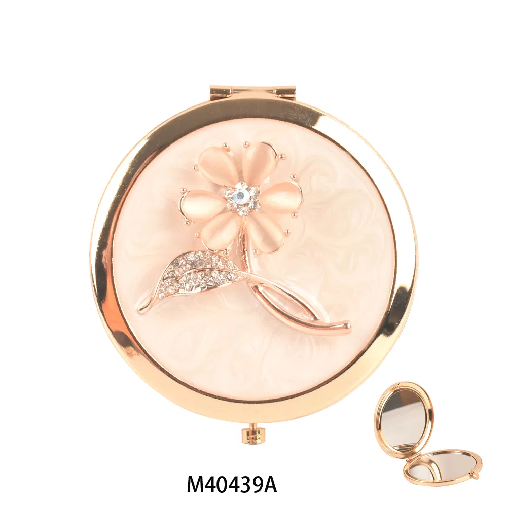 2025 High Quality Luxury New Design Circle Zinc Alloy Gold Diamond Compact Mirror