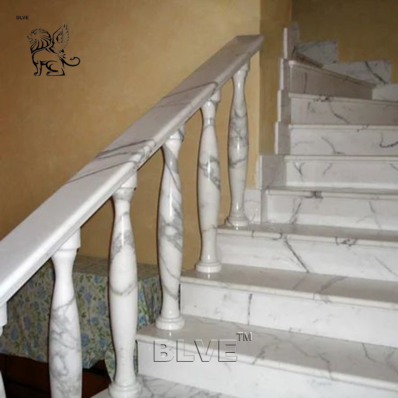 French Balcony Natural Stone Staircase Railing White Marble Interior Stair Baluster Handrail Factory