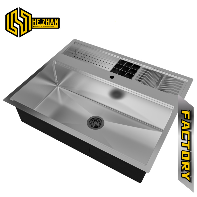 Multifunctional Integrated Above-Counter Stainless Steel Handmade Sink and Practical Drain Channel Sink