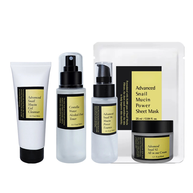 Private Label Moisturizing Repairing Smoothing Brightening Snail Serum Snail Mucin Gel Cleanser Skin Care Set