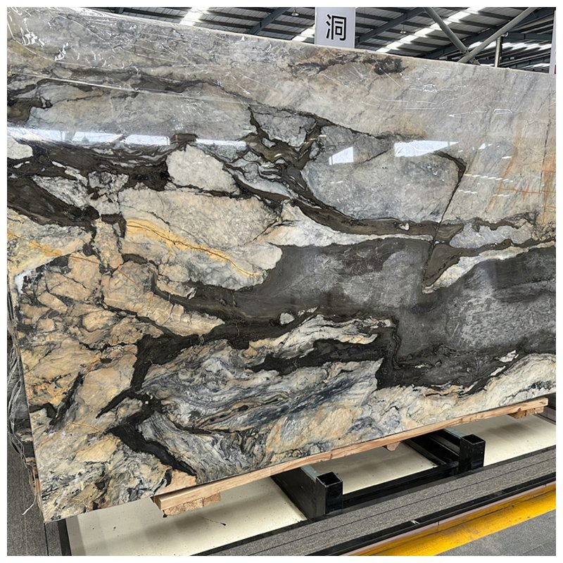 Calacatta Iron Cristallo Golden Quartzite Slabs for Backlit Wall and Countertops