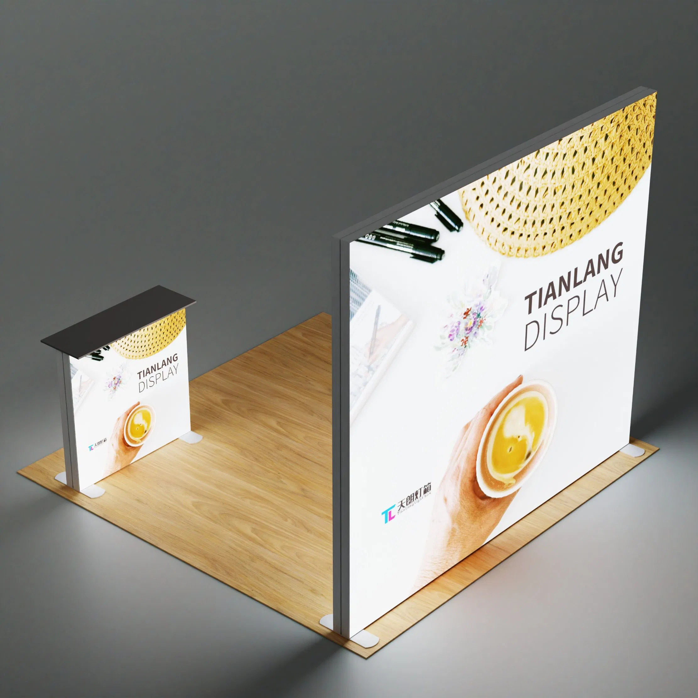 Tradeshow Booth 10×10 FT Backlit Seg Wall Counter Case One Kit