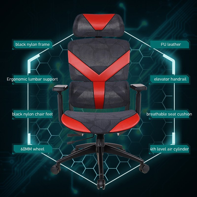 Professional New Design Adjustable Gamer Executive Chair Black Red Custom Ergonomic Mesh PC Gaming Chairs