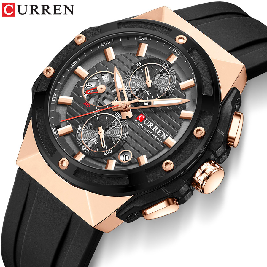 Curren 8462 Fashion Sports Men's Multi-Functional Six-Pin Calendar Waterproof Silicone Quartz Watch