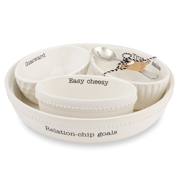 Large Fiesta Chip Bowl Coordinating Salsa, Guac and Queso Dipping Bowls and Silverplate Spoon Fiesta Chip & DIP Bowl Set