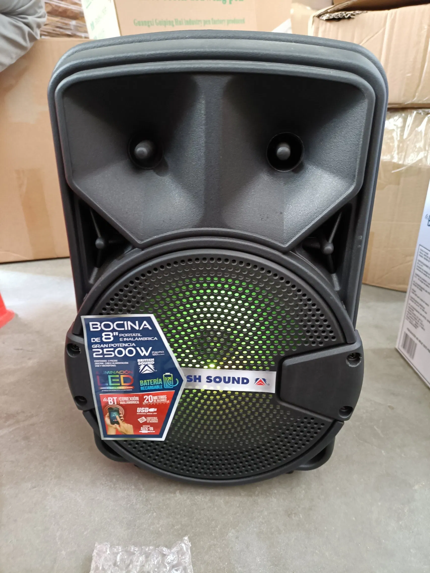 8 Inch PA Bluetooth Multimedia Wireless Speaker with LED Light Portable Sound Box Rechargeable Audio Box with LED Light Speaker