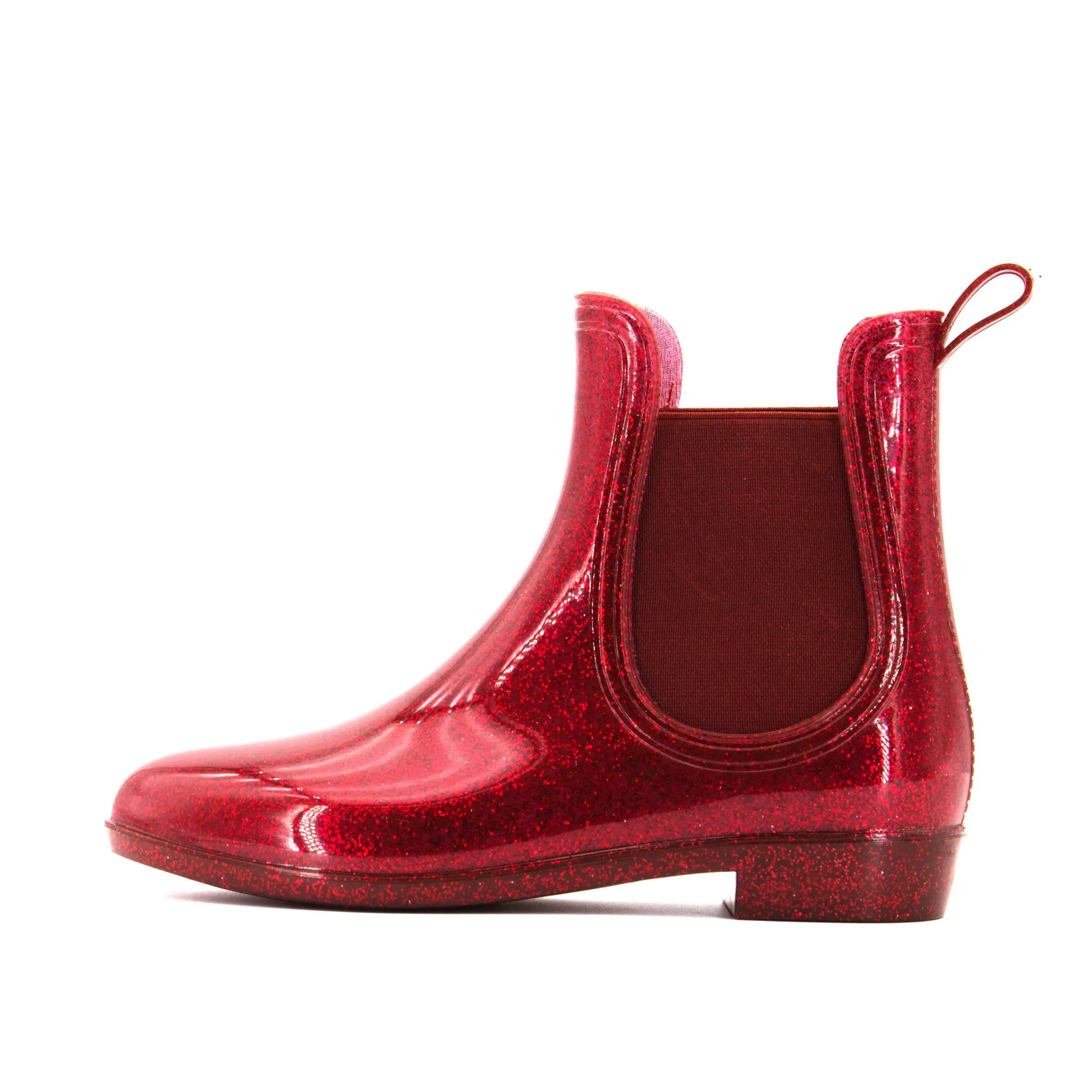 Ladies Ankle Chelsea Glitter Shining Waterproof PVC Rain Boots
