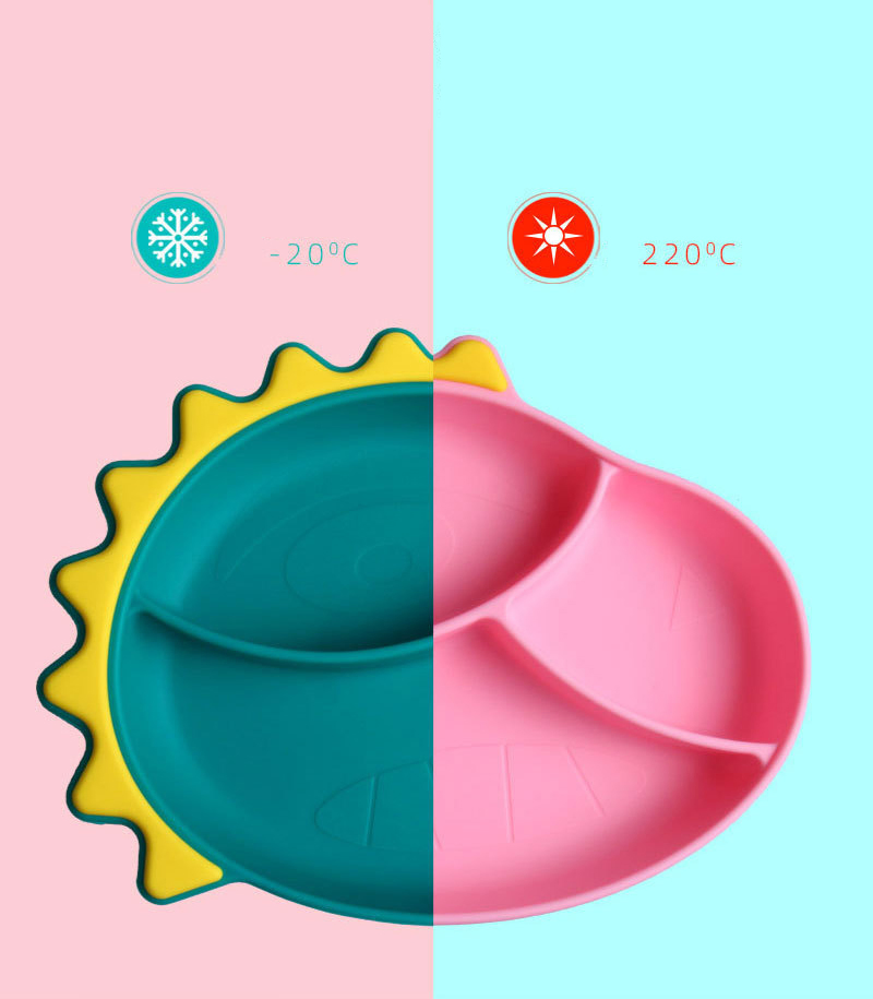 Cute Dinosaur Silicone Baby Feeding Plate and Utensils Set