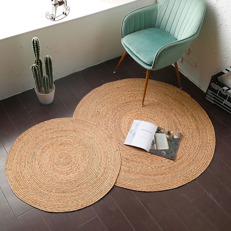Natural Reed Handmade Cool Decoration Rug Japanese Style Round Shaped Reed Tatami Mat