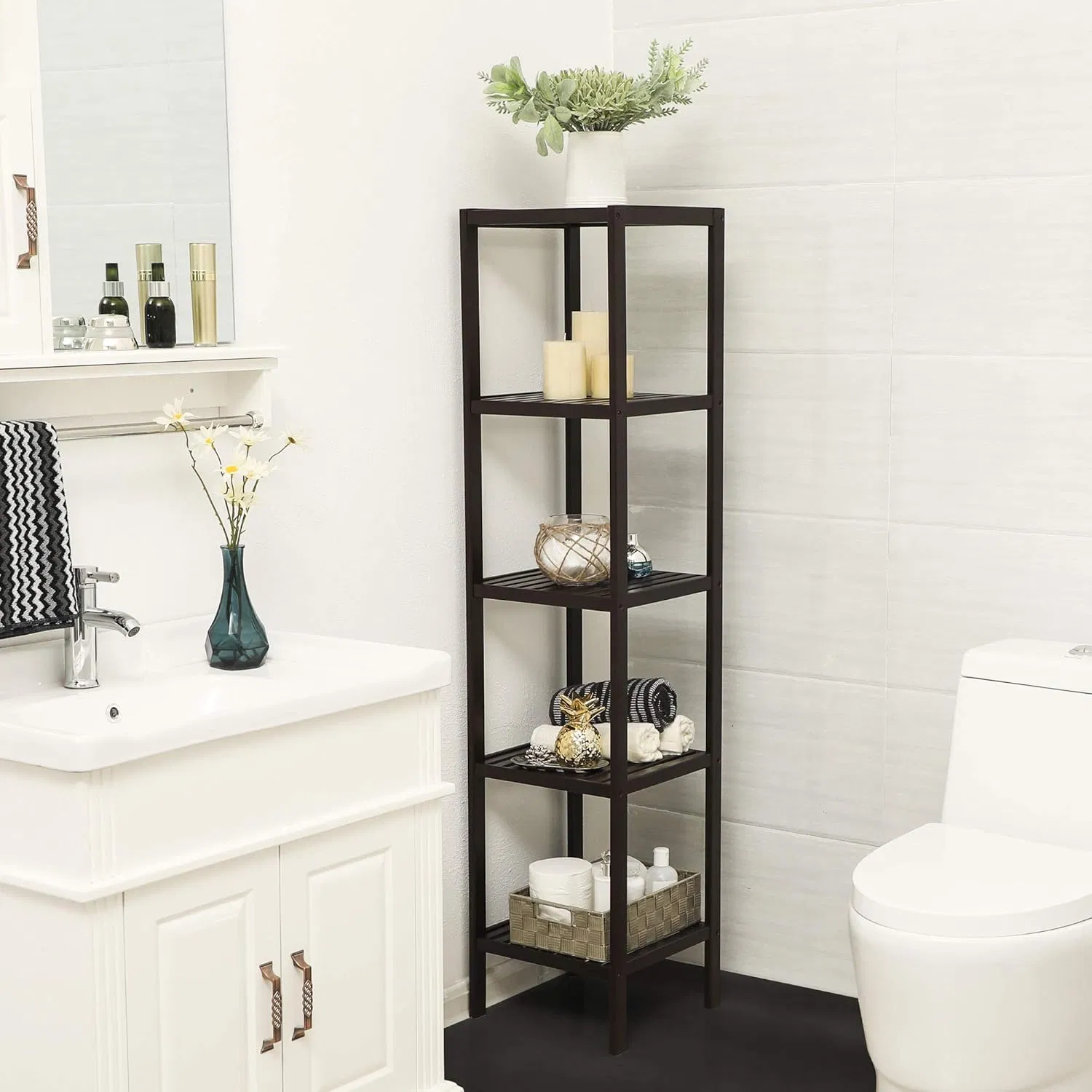 Bamboo Modern Creative Living Room Balcony Potted Plant Bathroom Corner Bamboo Shelf