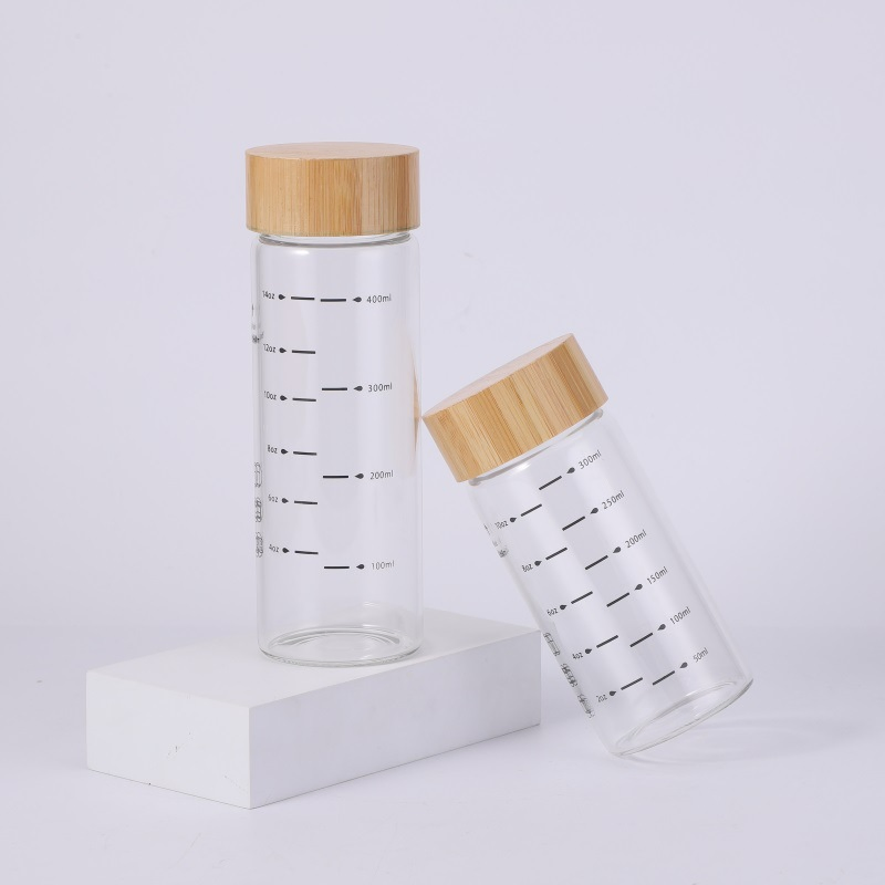 Стеклянная бутылка с бамбуковой крышкой 600/480/360 мл