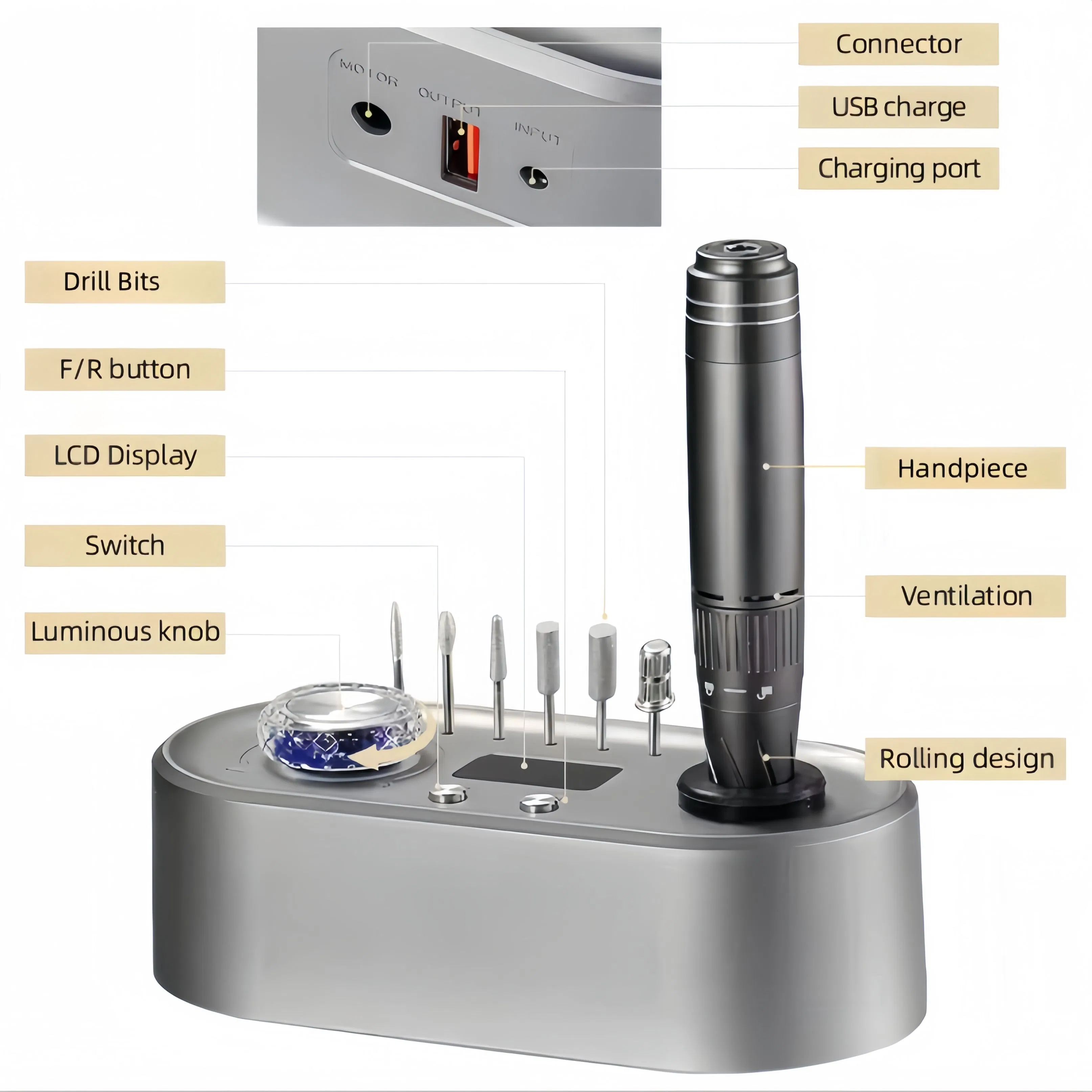 40000rpm New Portable Stainless Steel Nail Polish Machine E File