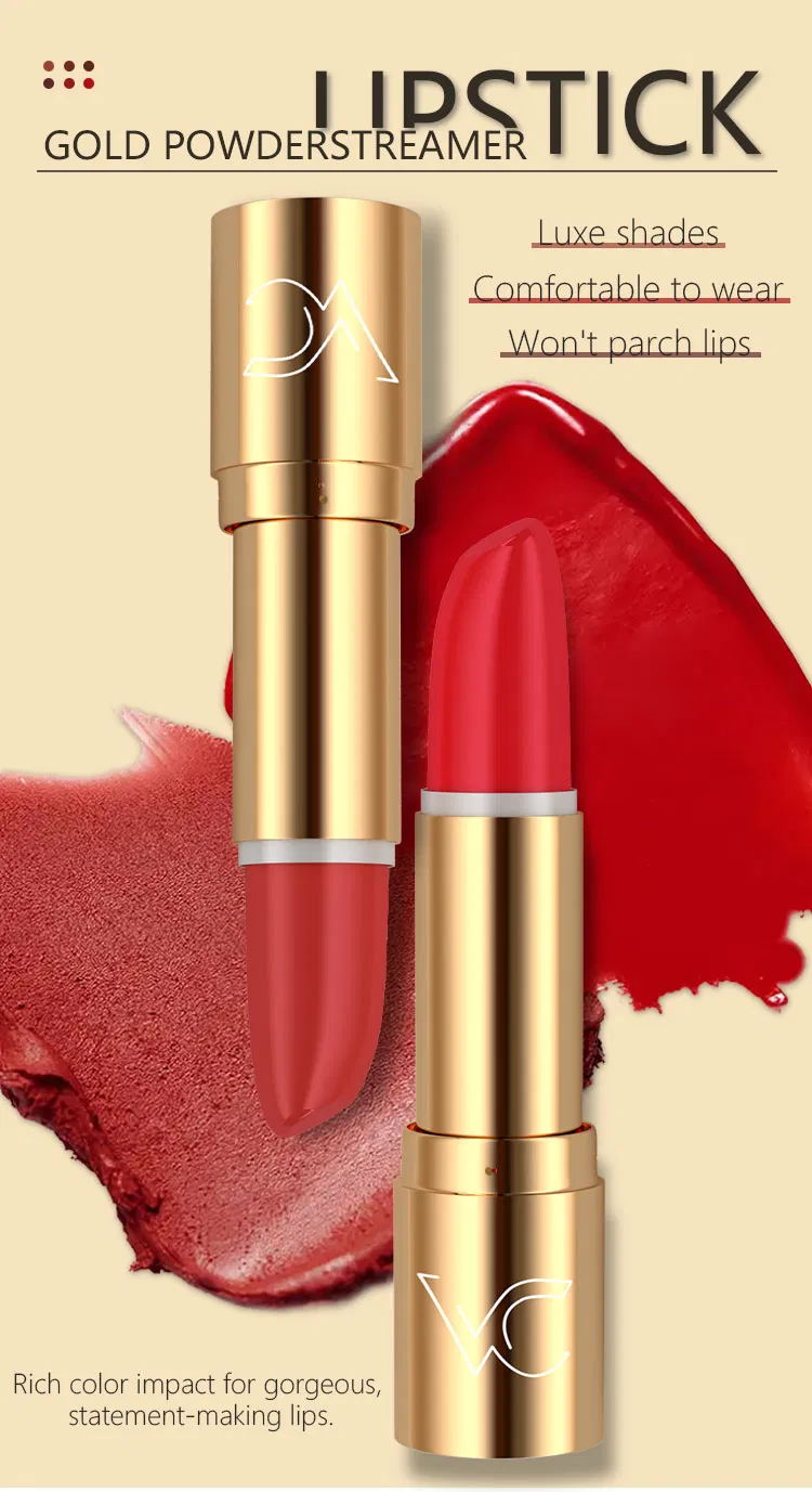 Cosmetics Light Weight Super-Moisturizing Gold Powderstreamer Lipstick