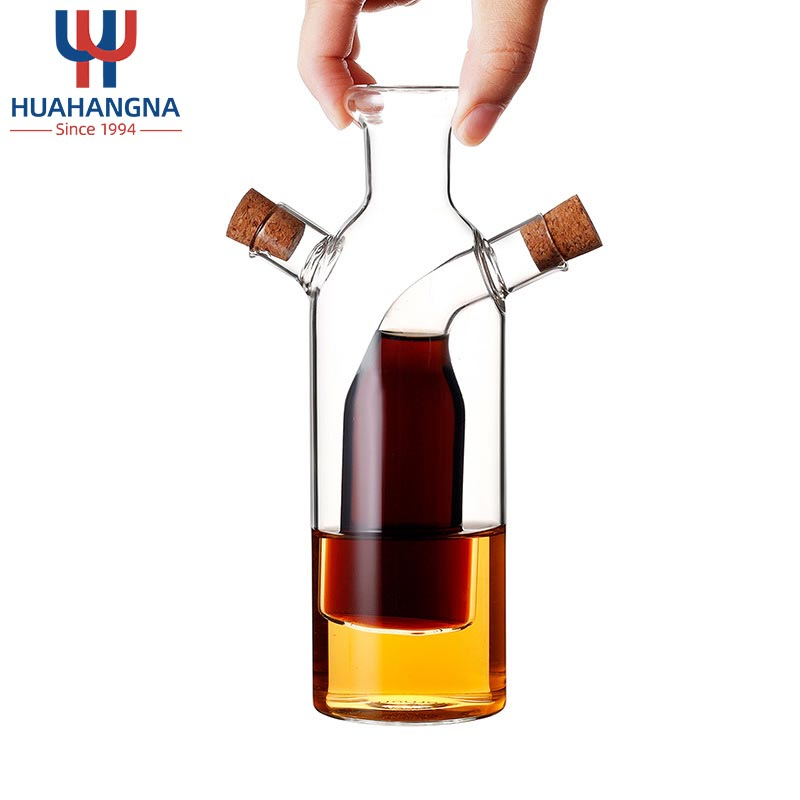 2 in 1 Glass Oil Vinegar Pitcher Bottle High Borosilicate Glass Olive Oil Dispenser Bottles for Kitchen Oil Sauce