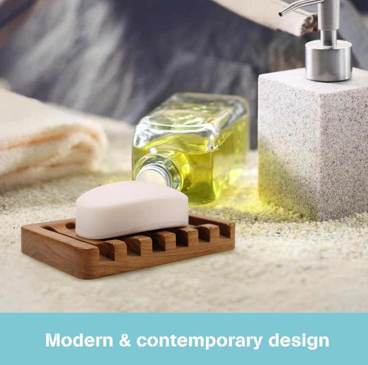 Wooden Soap Dish with Slanted Waterfall Design, Soap Holder & Saver