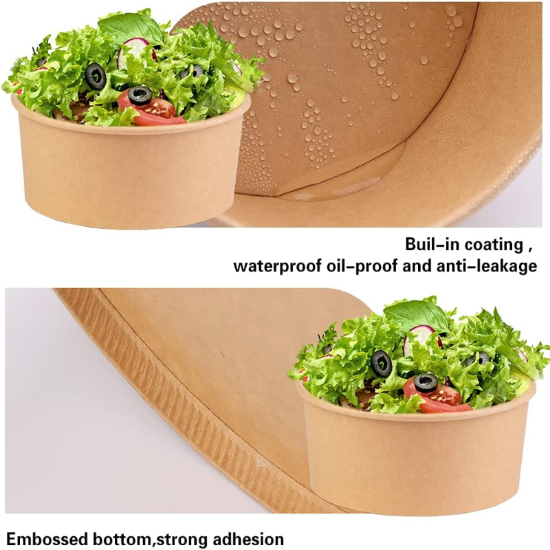 Single Wall Disposable PE Coated Food Grade Kraft Paper Salad Bowls