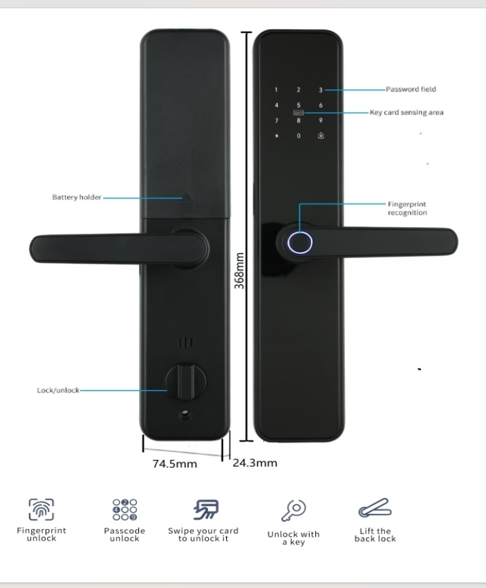Dikeman Hot Selling Digital Touch Electronic Smart Door Locks Waterproof Outdoor Smart Lock with Fingerprint