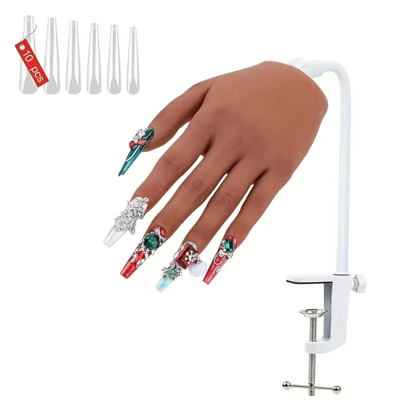 Premium Silicone Practice Hand for Acrylic Nail Art with Adjustable Bracket
