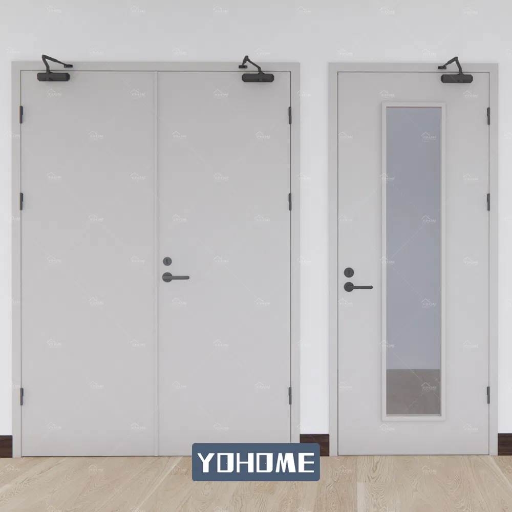 Yohome Mall School Condo Hotel 1.5 Hours Steel Fire Rated Door Galvanized Steel Fire Doors Commercial Building Fire Proof Doors