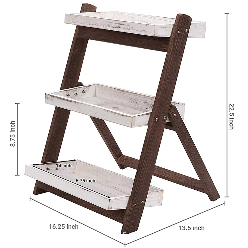 Vintage White Burnt Brown Wood Freestanding Display Shelves Flower Stand Plant Shelf