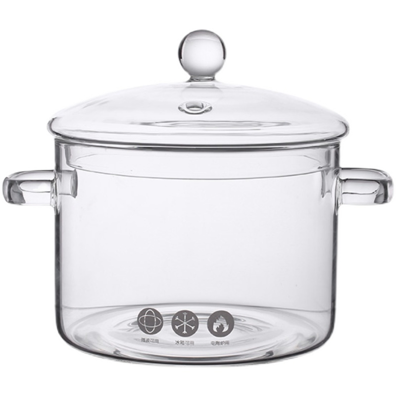Food-Grade Heat Resistant Glass Cooking Pot Clear Glass Soup Pot with Lid for Stovetop Microwave Oven