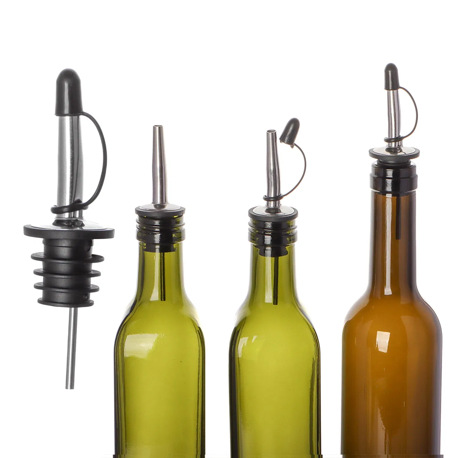 Custom Design Tapered Stopper Spout Wine Pourer Metal Stainless Steel Oil Bottle Pourer with TPE Cover