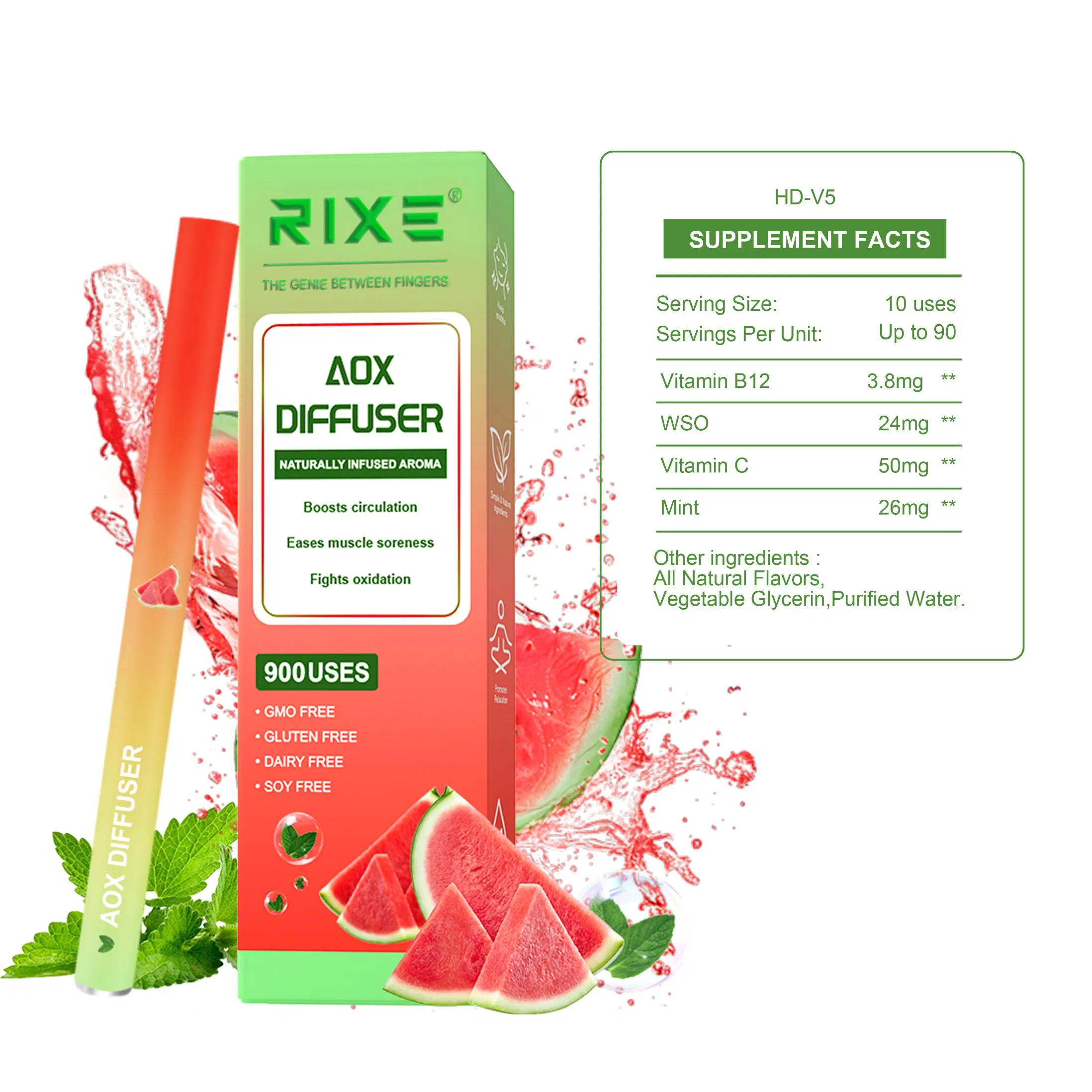 Watermelon Mint Lavender Extracts for Lung Detoxification & Oral Air Freshening Herbal Diffusion Pen Relaxation Stick Solution