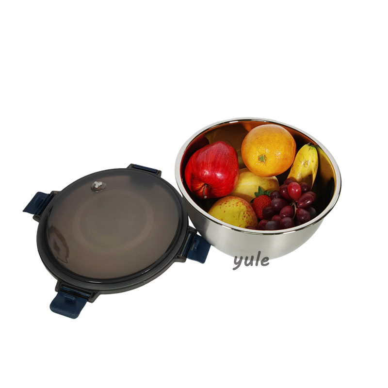 Hot Sale 201ss 304ss Material Natural Steel Color Soup Fruit Vegetable Necessary Stainless Steel Salad Bowl with Seal Lid