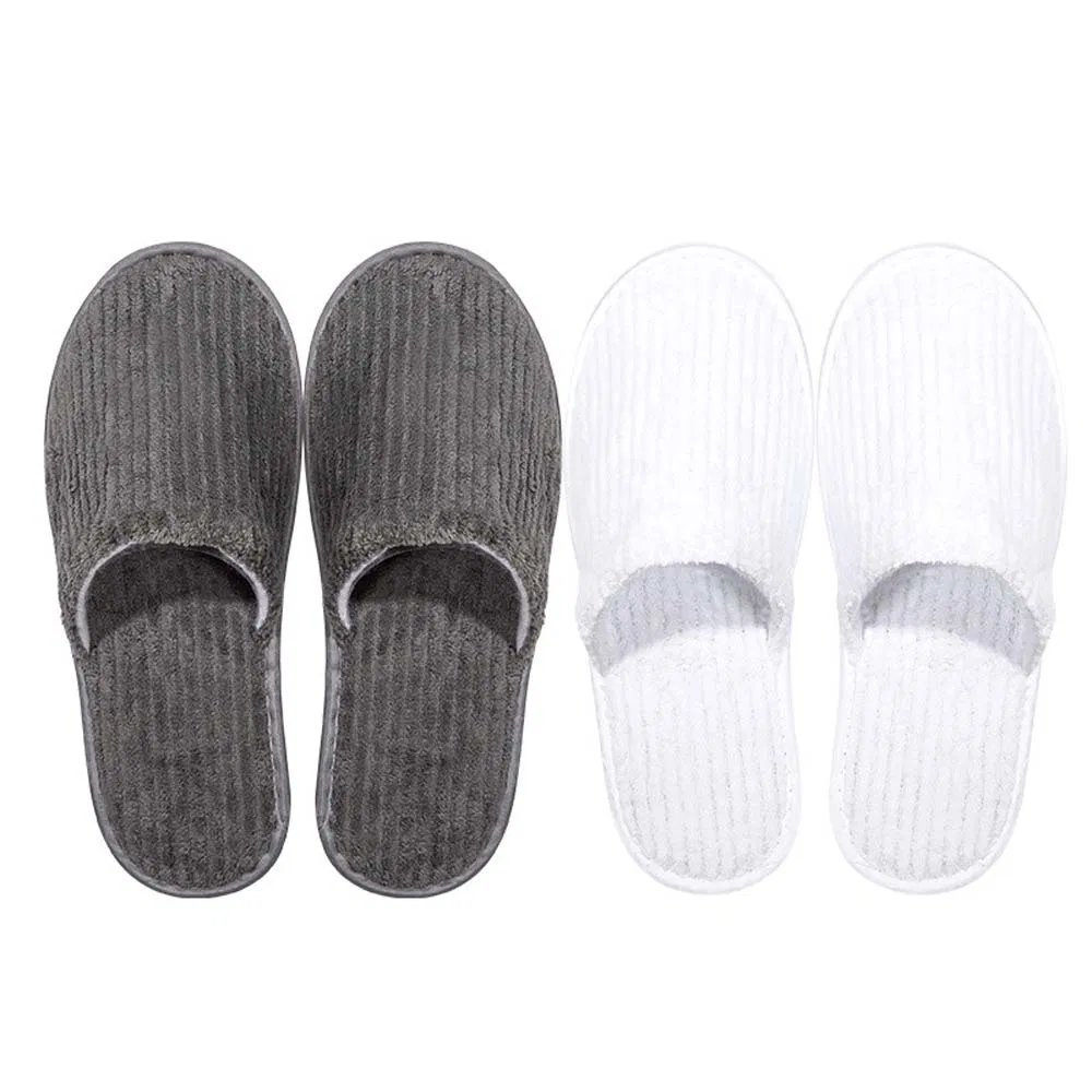 Customized Logo Disposable Slippers in White/Gray/Pink/Purple/Blue with Coral Fleece Surface for 3-5 Star Hotel/Guesthouses/SPA/Airline