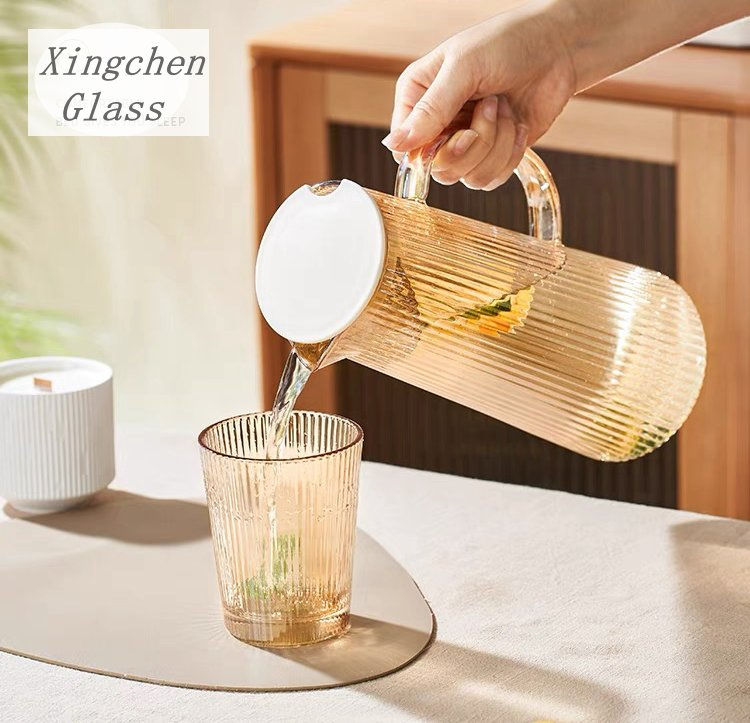 Stripes Plated Color Glass Carafe Water Pitcher with Lid