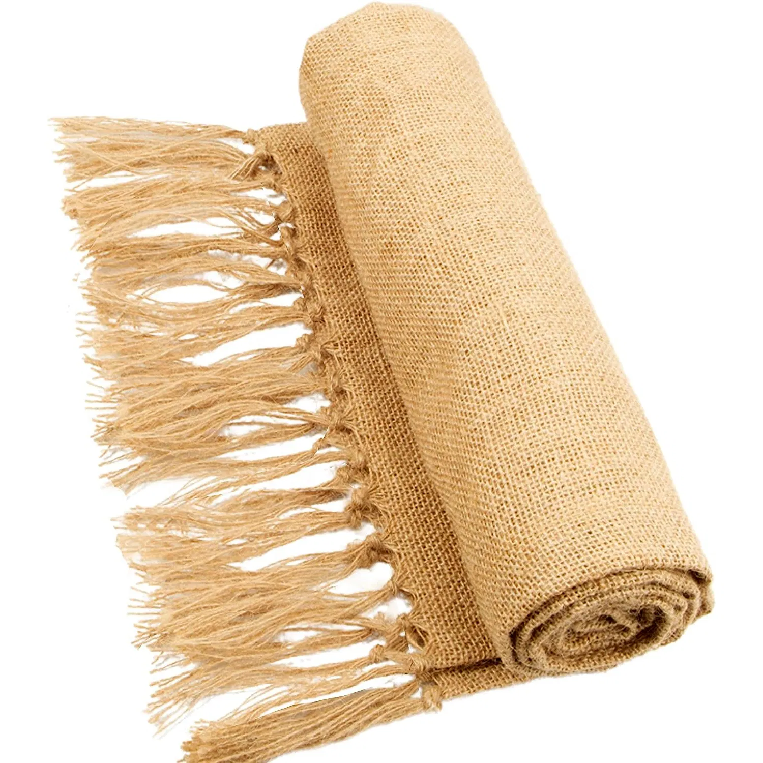 Natural Rustic Jute Burlap Table Runner with Tassels Runner