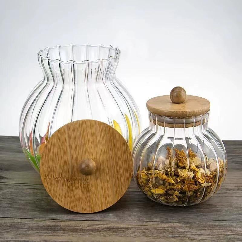 High Quality Decorative Glass Food Storage Jars Dust Proof Sealed Vertical Stripes Glass Jar