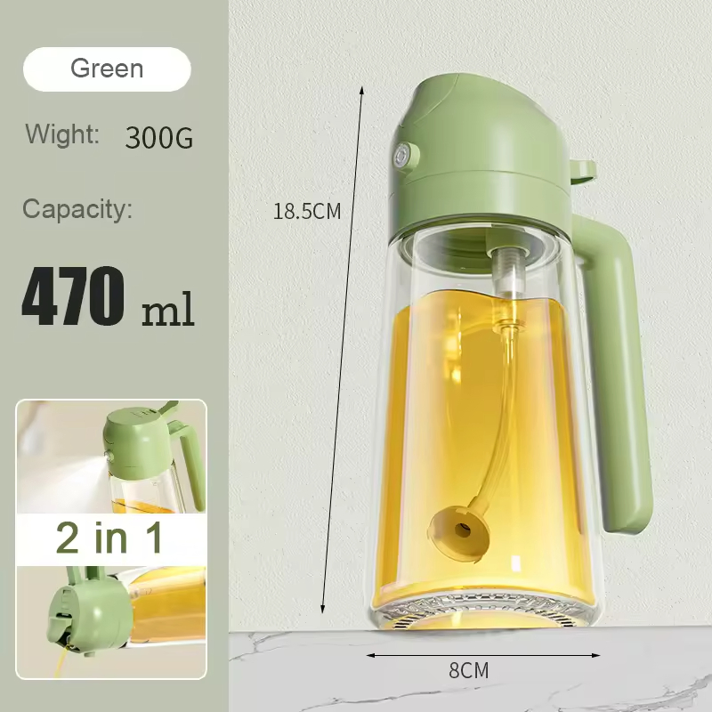 High Quality 470/600ml Mist Nozzle Oil Sprayer 2 in 1 Olive Oil Dispenser Sprayer Bottle for Cooking Leak-Proof Oil Pourer and Sprayer