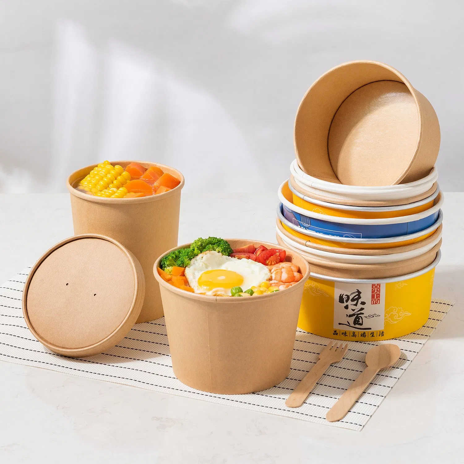 Disposable Paper Food Bowl with Lids Hot Selling