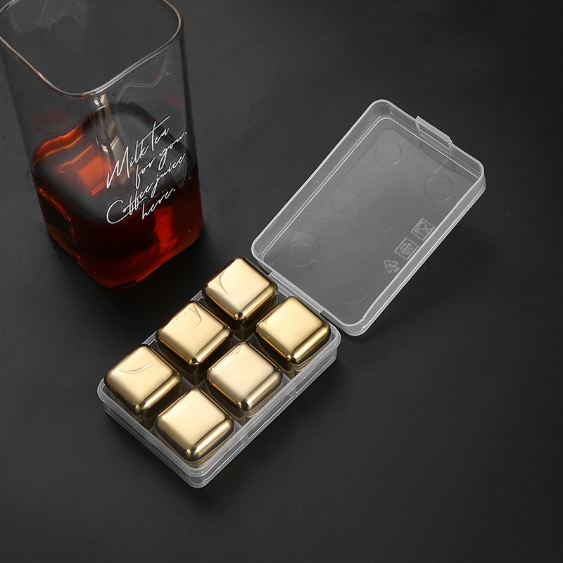 Luxury Stainless Steel Whiskey Cool Chiller Ice Stone Mirror Polish Ice Cube Set