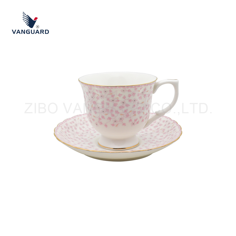 Керамическая чашка с блюдцем для латте и чая, розовая