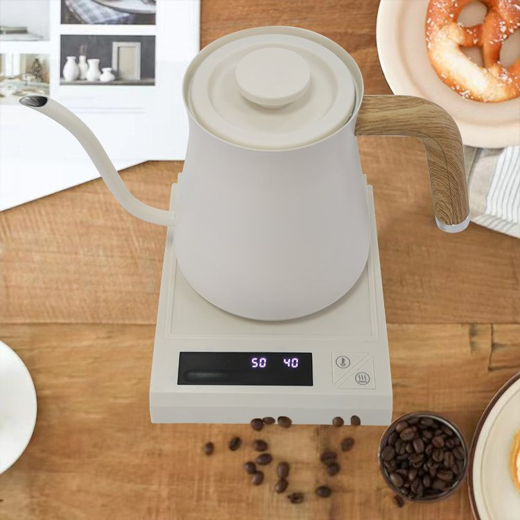 0.7L Variable Temperature Control Electric Coffee Kettle White Brew Coffee Tea Pot Pour Over Stainless Coffee Kettle