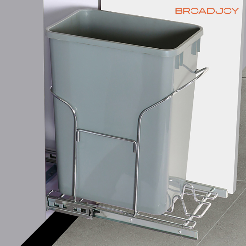 Kitchen Cabinet Trash Bin Handle Pull-out Plastic Dustbin 25L Waste Container Garbage Bin Furniture Rubbish Bin Basket Organizer