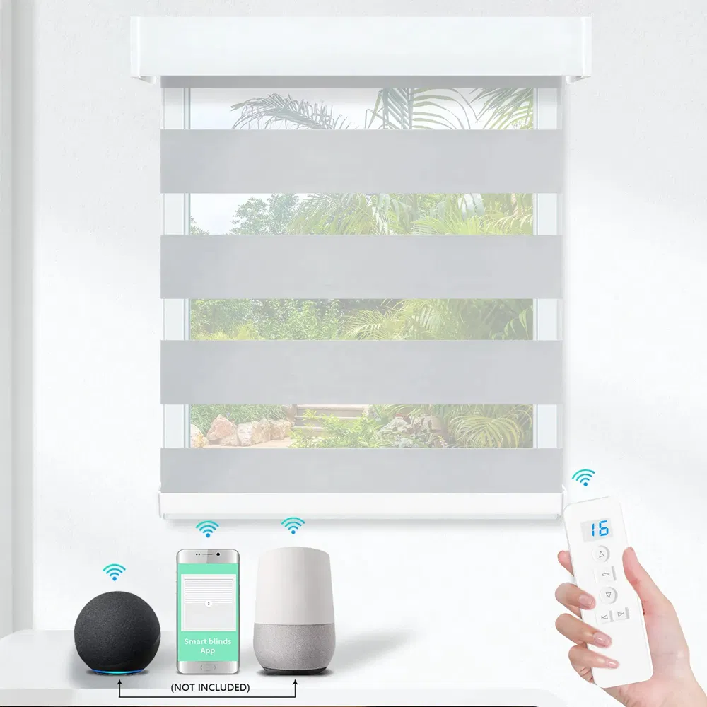Screen Fabric Smart Remote Control Blackout Curtain Alexa Compatible Motorized Zebra Blinds