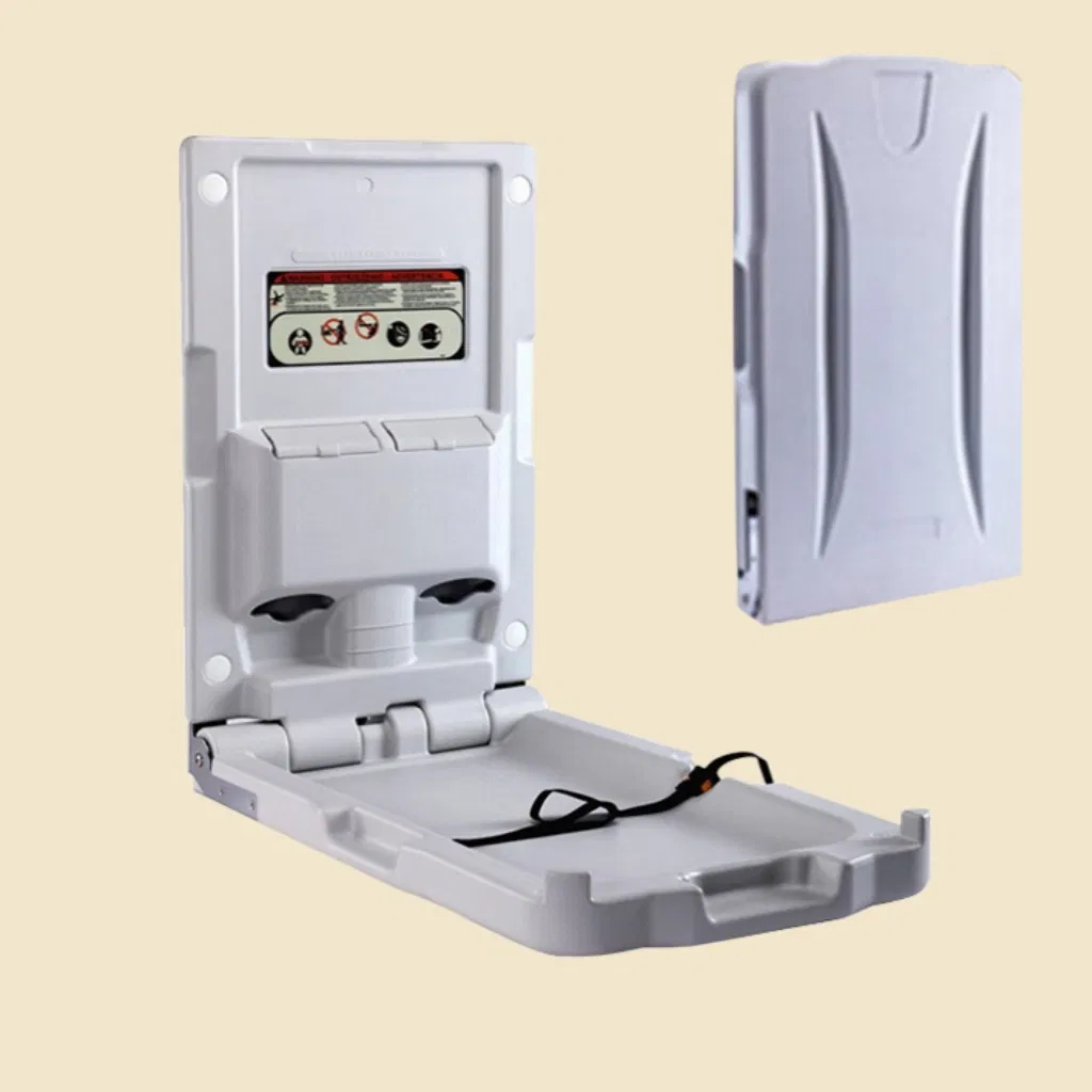 Grey Vertical Baby Changing Station with Sefety Belt and Raise Side Guardrai