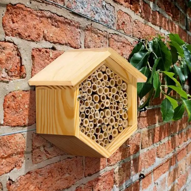 Garden Hanging Wooden Native Bee Hive Hexagon House Wooden Insect Mason Bee Hotel