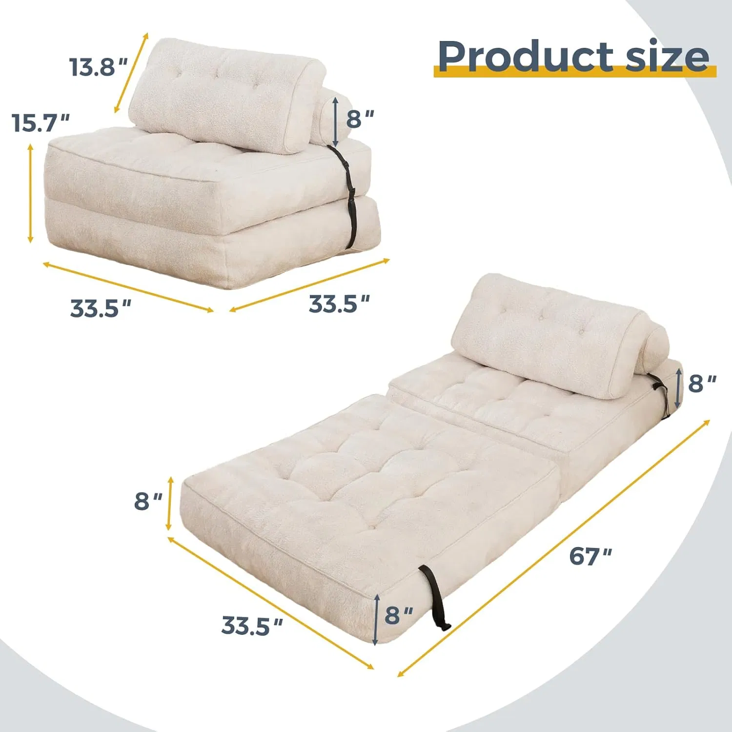 Bean Bag Chair, L-Shaped Convertible Sofa Bed with Armrest
