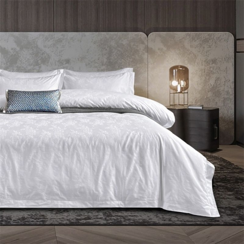 White 100% Cotton 60s Satin Jacquard Duvet Quilt Comforter Cover Hotel Four-Piece Set ODM/OEM Twin/Full/Queen/King Bed Sheets Bedding Set