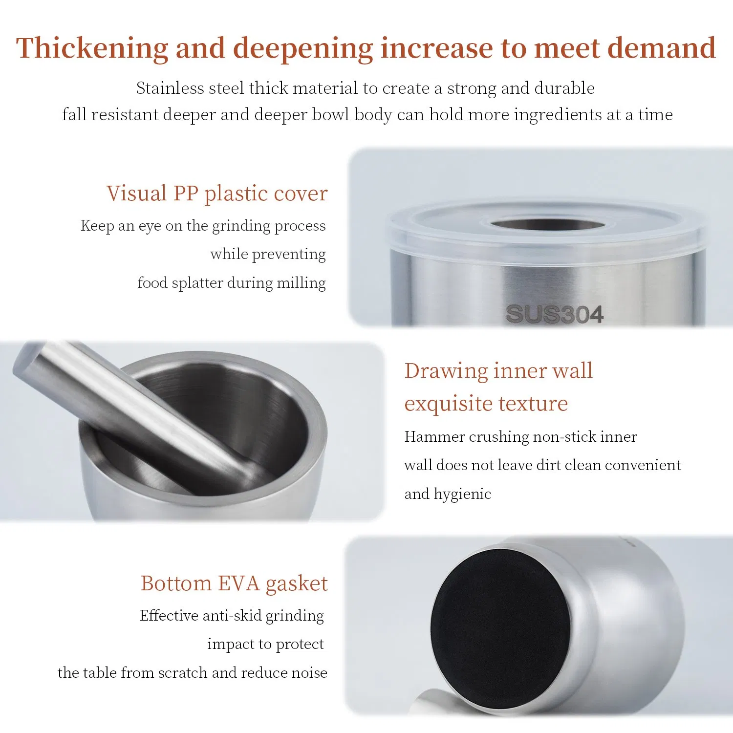 12.7cm 304 Stainless Steel Drum Garlic Crusher Hand Grind